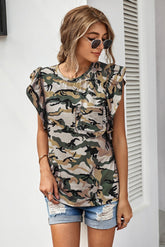 Camouflage Flutter Sleeve T-Shirt - Shah S. Sahota
